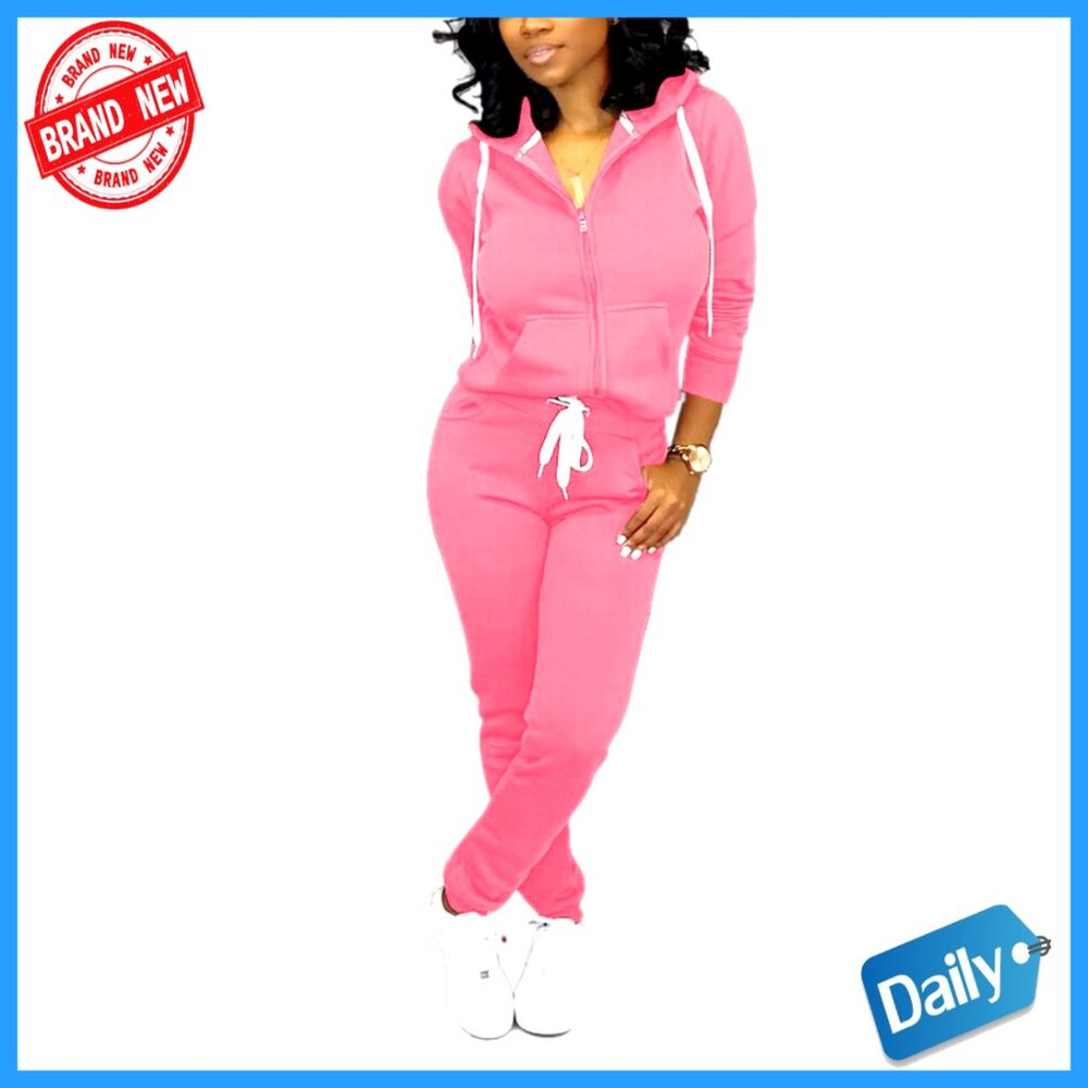 Large Tracksuit Set, Polyester Spandex Hoodie Jog… - image 1